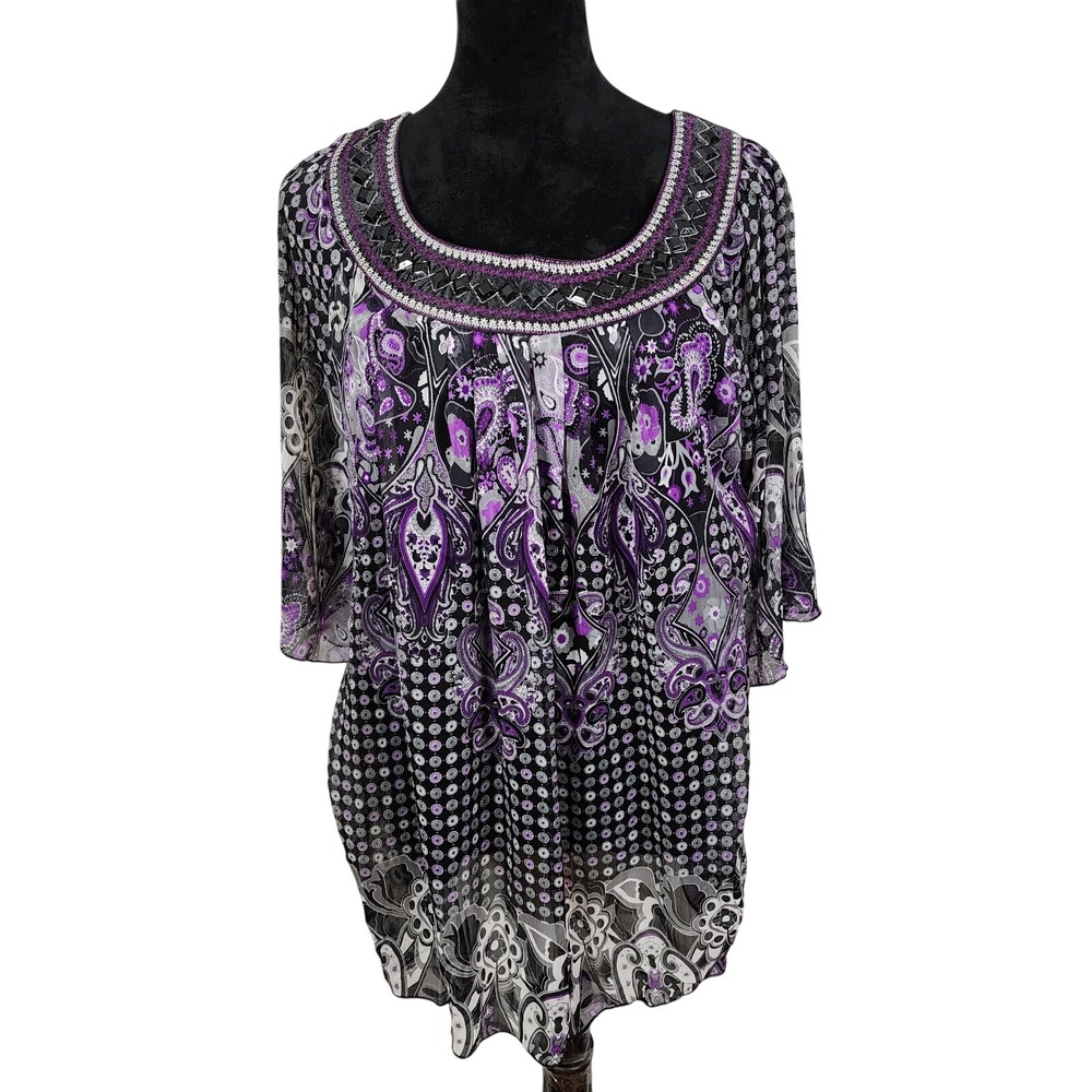New SIMPLY IRRESISTABLE Size Medium Rhinestone Embellished Chiffon Tunic Blouse